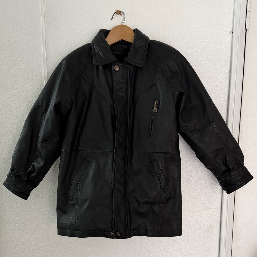 Women Black Genuine Leather Jacket Size 14 equivalent to Size Large